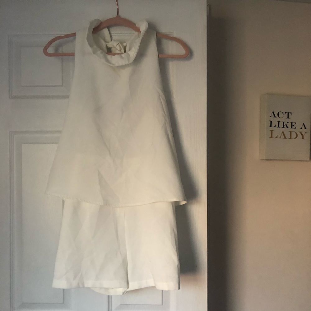 White neck tie romper